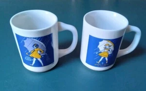 Vintage Morton Salt Set Of 2 Coffee Cups Mugs 1956 And 1968 Ad Oval Handle Japan - Picture 1 of 7