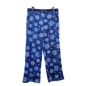 Nautica Pajama Lounge Pants Womens M Blue Fleece Drawstring Snowflakes Cozy - Picture 1 of 12