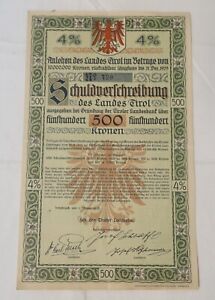 Österreich - Schuldverschreibung des Landes Tirol 500 Kronen 1920 Anleihe Aktie