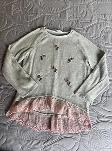 H&M Kids Girl Flowers Long Sleeve Gray Sweater Pullover Soft - Picture 1 of 12