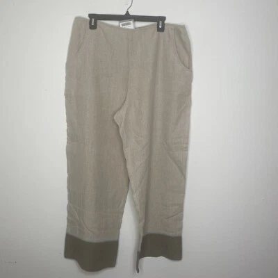 Pantalones de Lino J JIll 20 Beige NUEVO Bolsillos Planos Frontales Laterales Cremallera Pierna Ancha Capas look Foto 1 de 4