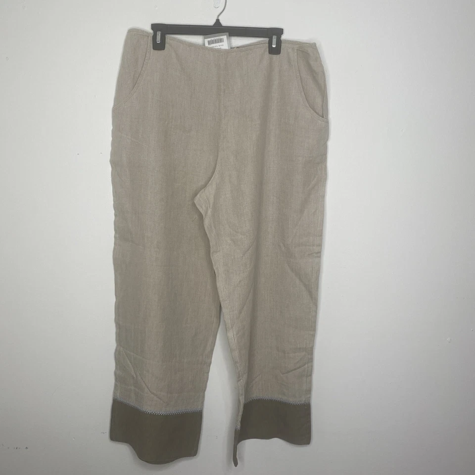 Pantalones de Lino J JIll 20 Beige NUEVO Bolsillos Planos Frontales Laterales Cremallera Pierna Ancha Capas look Foto 1 de 4