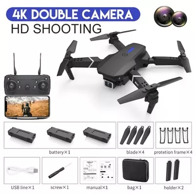 3 Batteries Drone X Pro 4K HD Selfie Dual Camera WIFI GPS Foldable RC Quadcopter • 27.89£