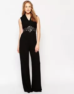 Jarlo Black Lace Jumpsuit Sleeveless UK8 EUR36 US4 RRP £80 - Picture 1 of 6