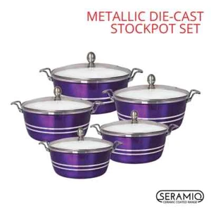 SQ Professional Metallic Die Cast Stockpot Set of 5 Amethyst - Picture 1 of 5