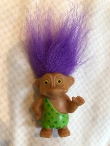Soma Caveman Troll ~ 2" ~ Green Outfit ~ Purple Hair - Picture 1 of 2