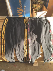 2 Bebe Girls Sweatpants Joggers Size Small 7-8 Black Rose Logo Spell Out - Picture 1 of 12