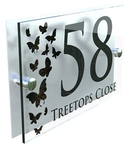 Butterflies Classic Style Custom House Door Number Sign Plaque Acrylic - Picture 1 of 7