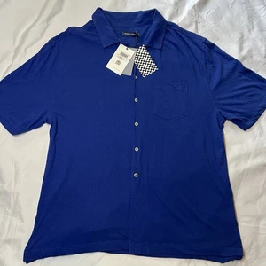 FRESCOBOL CARIOCA LUCIO Linen Blend T-SHIRT, Size XXL Stunning Blue Polo - NWT - Picture 1 of 12