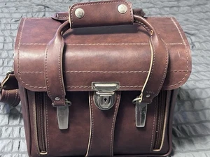 Estuche de cuero duro vintage con compartimento para cámara marrón con asas defectos - Imagen 1 de 22