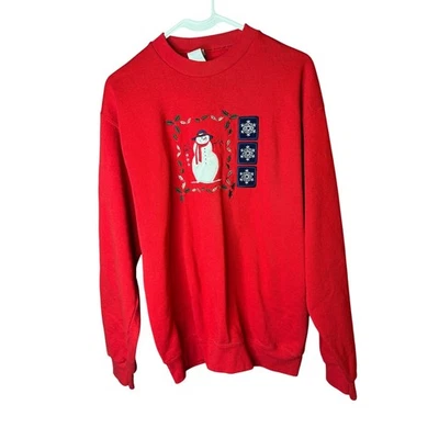 Vintage NorthCrest Red Snowman Christmas Crewneck Women's M Holiday Festive - Image 1 of 4