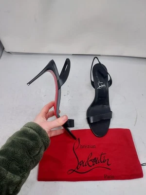 Christian Louboutin EU 41 US 11 全新 O Marylin 皮革黑色绑带高跟鞋凉鞋 — 第 1/4 张图片