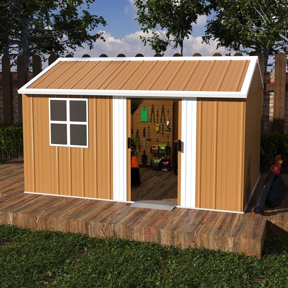 SECSOFIER 12x8 FT Metal Storage Shed w Windows, Lockable Door & Ventilation - Weatherproof