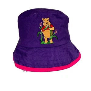 Winnie Pooh Bucket Hat Purple Embroidered Winnie Pink Trim Sun Cap Tween Small - Picture 1 of 10