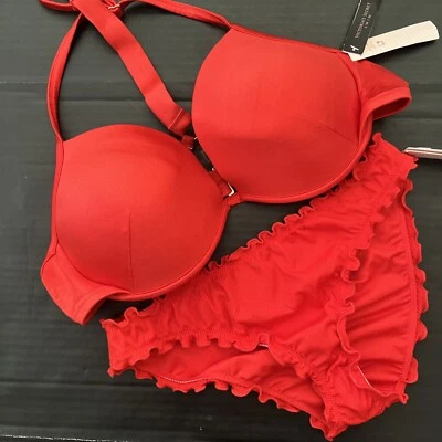 Victoria's Secret 34A,34B,34C,34DDD BIKINI Volantes Fondo descarado ROJO Correa brillante Foto 1 de 4