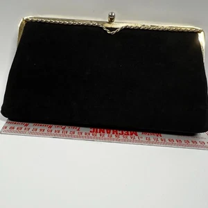 Satin Clutch wandelbare Tasche 10x6" schwarz gold Kiss Lock Griff Vintage Handtasche - Bild 1 von 12