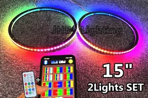 2PCS Set 15" Remote & Bluetooth CHASING Flow LED Car Trucks Speaker Rings Lights - Picture 1 of 18