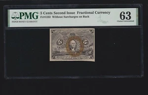 US 5c Fractional Currency Note 2nd Issue w/o Surcharge FR 1232 PMG 63 Ch CU - Picture 1 of 2