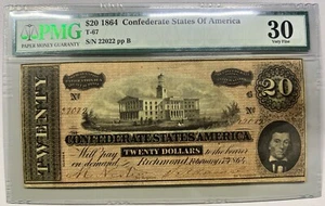 1864 T-67 - 20 Dollars - Confederate States - PMG 30 - Picture 1 of 2
