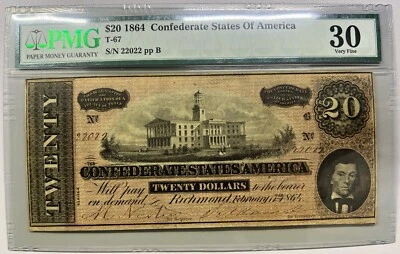 1864 T-67 - 20 Dollars - Confederate States - PMG 30 - Image 1 of 2