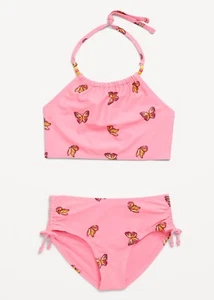Old Navy Kid Girls Printed Beaded Halter Bikini Swim Set Pink Size XL (14-16) - Picture 1 of 2