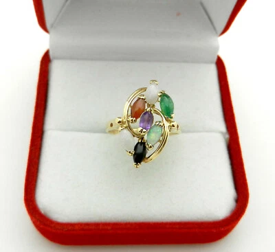 Vintage Solid 14K Yellow Gold Multi Color Gemstones Cluster Ring 3.3 gr size 6.5 - Image 1 of 4