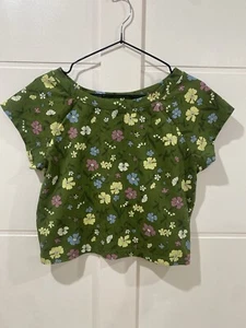 Princess Highway Top Women Sz 12 Floral Cropped Cotton Blend T Shirt - Picture 1 of 5