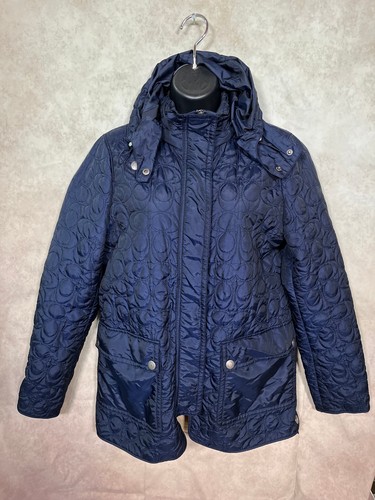 Giacca trapuntata con cappuccio Coach donna blu firma "C" taglia S small