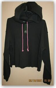 Wild Fable Cropped Raw Hem hoodie Hematite w pink string cotton/polyester 