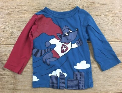 Camisa Place Boy 1989 Talla 2T Azul Rojo Manga Larga Héroe Mapache Informal Foto 1 de 4