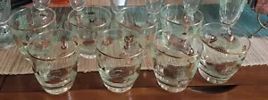 8 Libbey Atomic Mediterranean cocktail glasses-gold fish/sea life w/raised waves - Picture 1 of 4