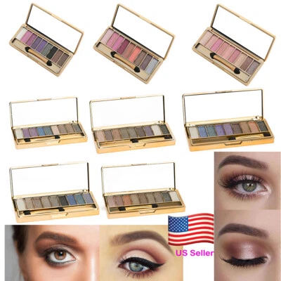 9 Colors Glitter Eyeshadow Eye Shadow Palette & Makeup Cosmetic Brush Set US - Image 1 of 4
