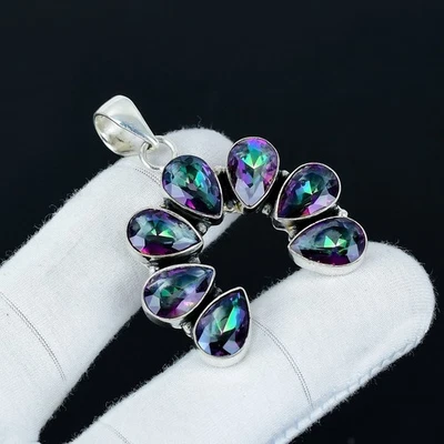 Topazio Mistico Gemma Ciondolo 925 Argento Sterling Artigianale Gioielli Per Amo - Immagine 1 di 4