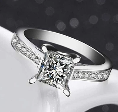 Princess  14K Solid White Gold Certified Moissanite Engagement 1.5 TCW Cut Ring - Image 1 of 4