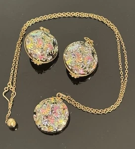 Set pendenti e orecchini vintage anni '50 Hillcraft Fired Aura Borelais vetro ceco - Foto 1 di 10