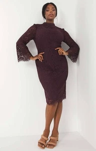 Simply Be Damen lila Midi Spitzenkleid hochgeschlossen UVP 95£ - Bild 1 von 30