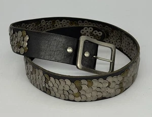 Saks Fifth Avenue Leather Belt w/Rivets 38 Mens Black With Silver Buckle - Picture 1 of 7