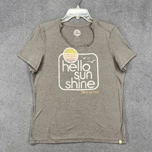 Life Is Good Shirt Damen Large grau Hello Sunshine Grafik Y2K T-Shirt Sommer Freizeit - Bild 1 von 16