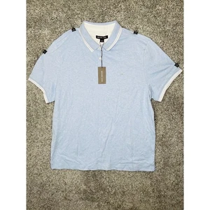 Mens Michael Kors Greenwich Heathered Button Polo Shirt Blue Size XL Collared - Picture 1 of 8