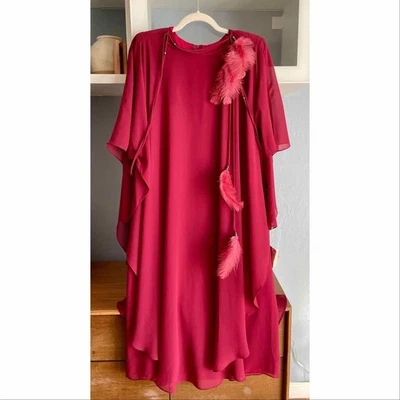 Vestido URSULA OF SWITZERLAND Vintage Años 80 Gasa Fluido Cortina Plumas Talla 12 Foto 1 de 4