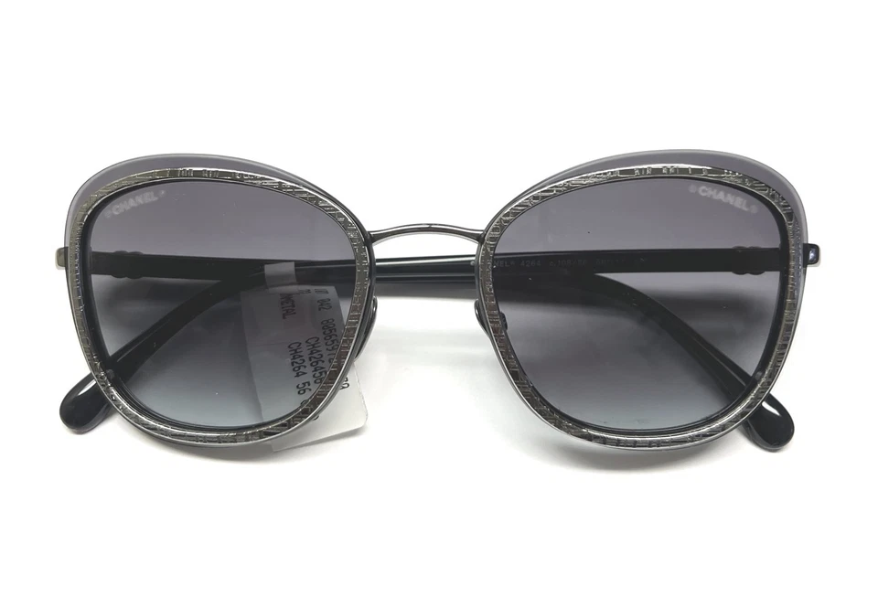 Gafas de sol Chanel ch4264 108/S6 texturizadas Gunmetal plata oscura sobre gris con estuche Foto 1 de 4