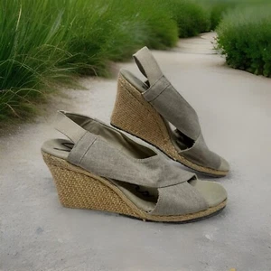 Women’s Skechers 38301 Size 7 Wedged Sandal Natural Fabric Sling Back - Picture 1 of 18