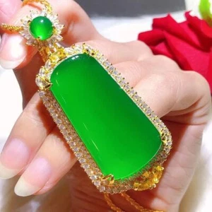 Natürliche Chalcedon Jade Grün Smaragd Kristall Diamant Halskette Anhänger -**- - Bild 1 von 7