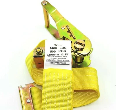 EVEREST E-Fitting Ratchet Strap Tie Down 2IN x 12FT 3000LBS Break Strength 1000LBS WLL