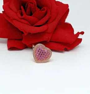 Sterling Silver JTV Lab Created Pink Sapphire Heart  Size 9  Ring CAT RESCUE - Picture 1 of 2