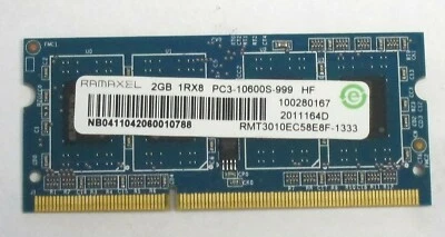LAPTOP MEMORY RAMAXEL BRAND 2GB 1Rx8 PC3-10600S DDR3 NEW SCHOOL SURPLUS STOCK - Image 1 of 2