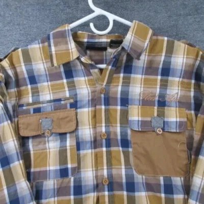 Red Ape Shirt Mens XL Logo Multicolor Plaid Button Up Long Sleeve Pockets - Image 1 of 4