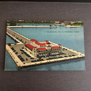 LUFTAUFNAHME HAFENANSICHT Postkarte Municipal Pier St Petersburg Florida Hartman Litho - Bild 1 von 2