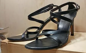 SERGIO ROSSI BLACK LEATHER CRISSCROSS STRAPPY STILETTO HEELS - Picture 1 of 12