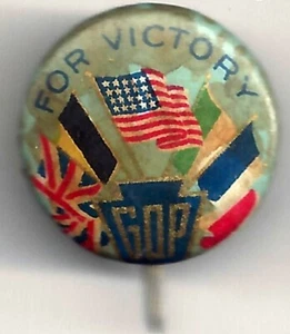 WWI Pinback w/ Allied Flags ~ GOP For VICTORY - Picture 1 of 2